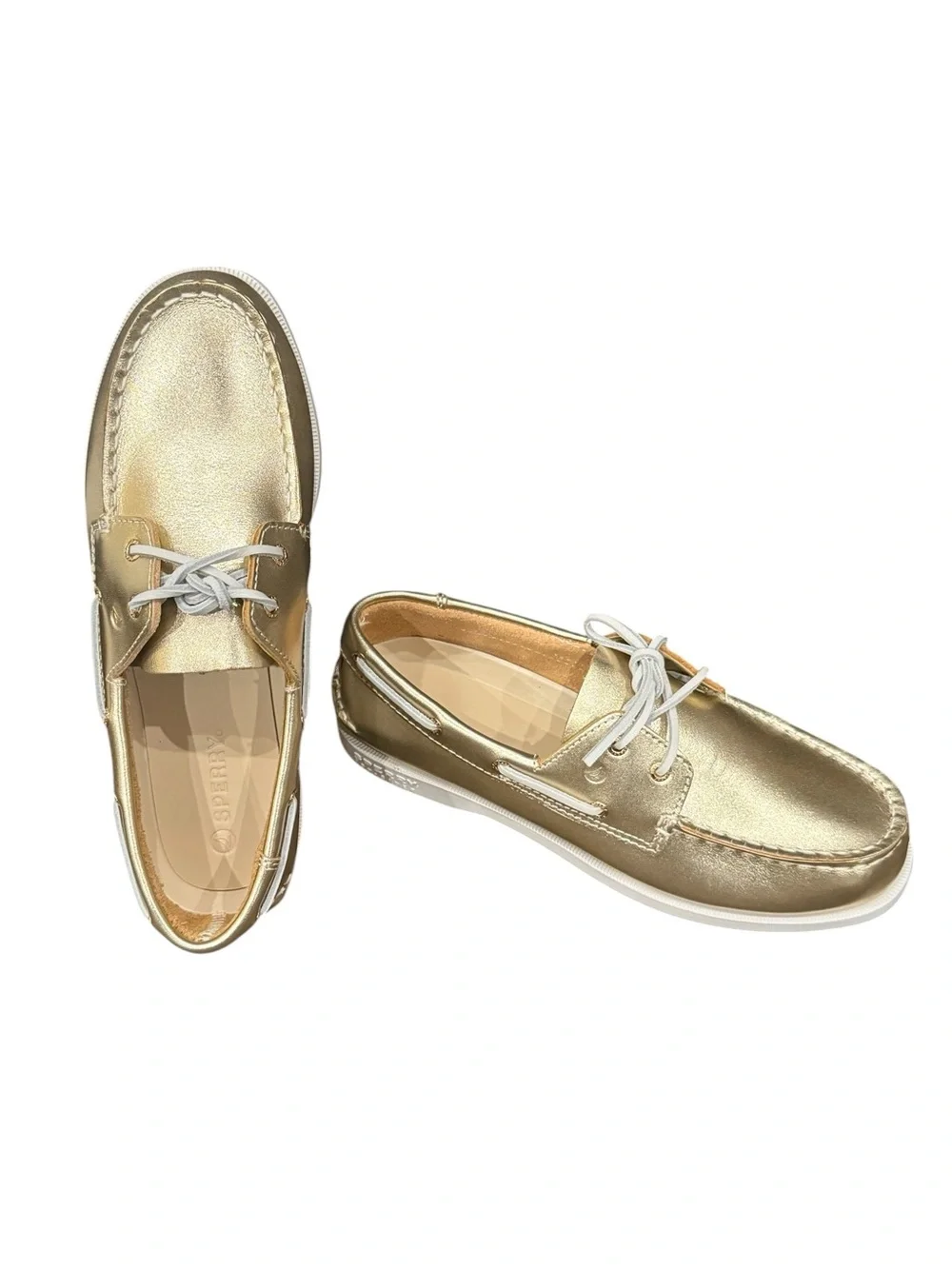 Sperry kids authentic Original metallic gold leather 2-eye boat shoe 6 NEW